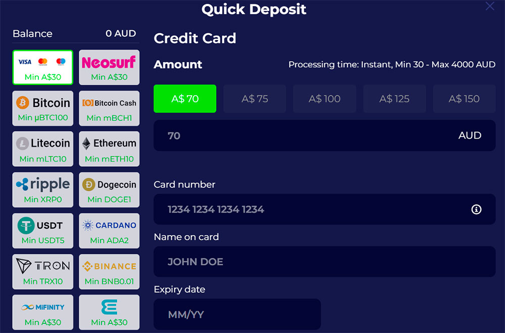 Payment methods at Zotabet Casino